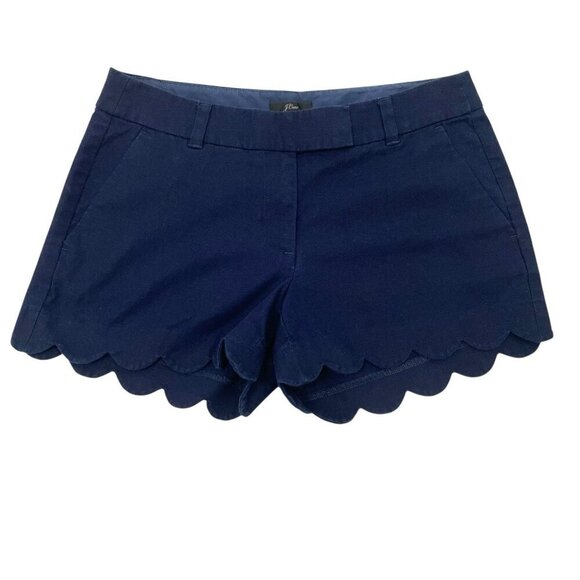 J Crew Linen Blend Scalloped Hem Chino Shorts Summer Beach Navy Blue size 6 - Picture 1 of 7